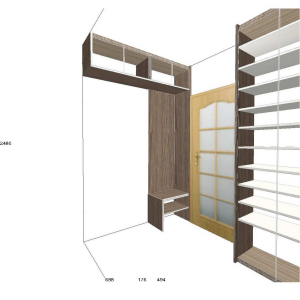 vestavěná skříň do chodby se dvěma oddělenými částmi